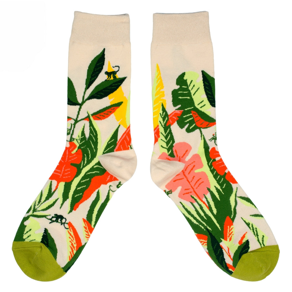 Gents Tropical Foliage Cream Socks