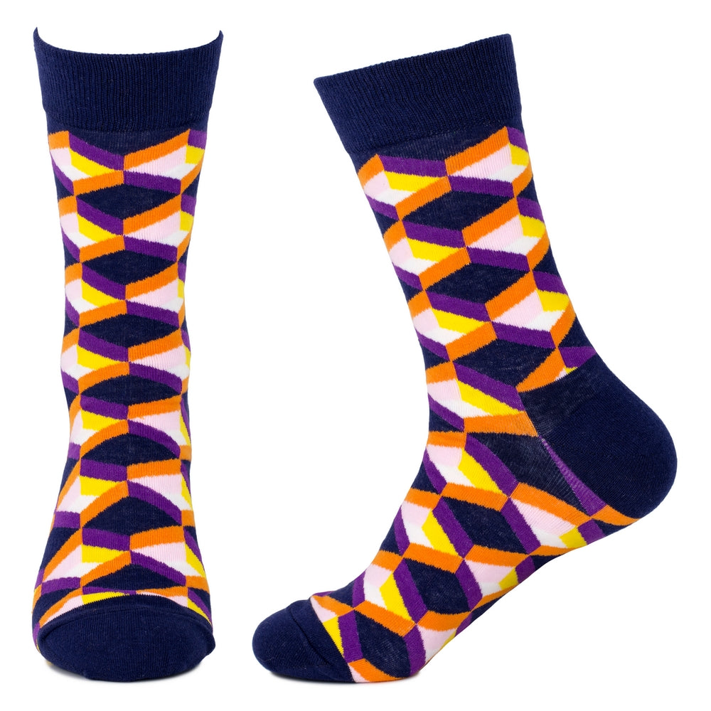 Gents Retro Optic Diamond Shape Purple Socks