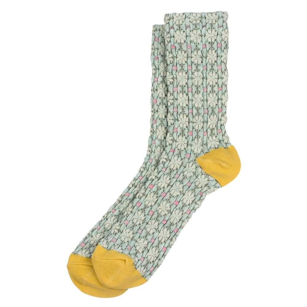 Ladies Embossed Arts & Crafts Flora Green Socks