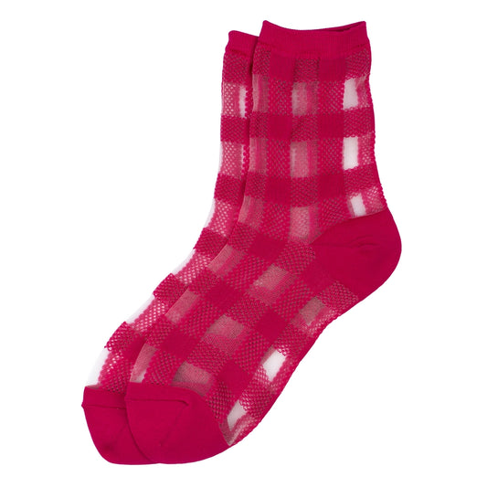 Ladies Sheer Fresh Check Red Socks