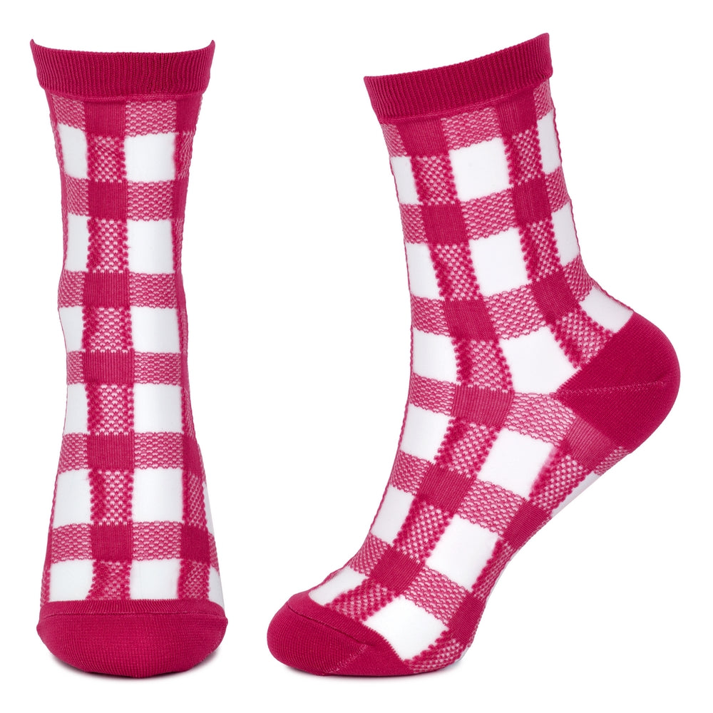 Ladies Sheer Fresh Check Red Socks