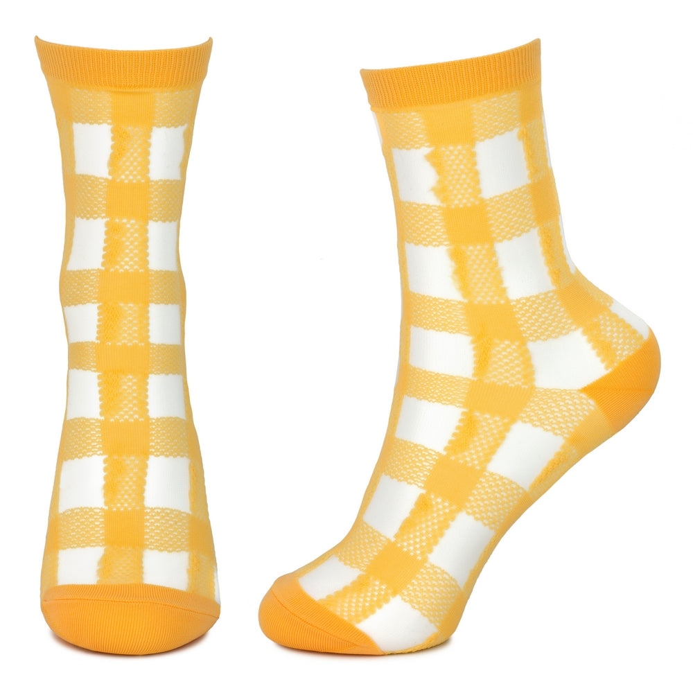 Ladies Sheer Fresh Check Yellow Socks