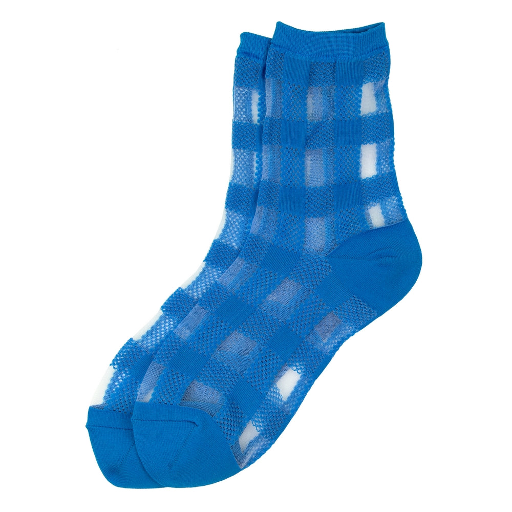 Ladies Sheer Fresh Check Blue Socks