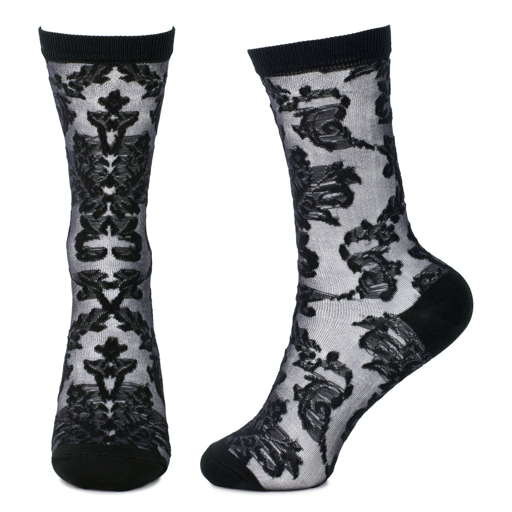 Ladies Sheer Lace Fantasia Black Socks