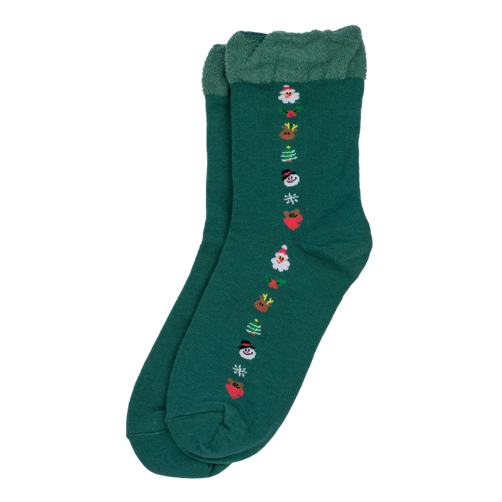 Ladies Festive Line Socks – Green with Fluffy Top