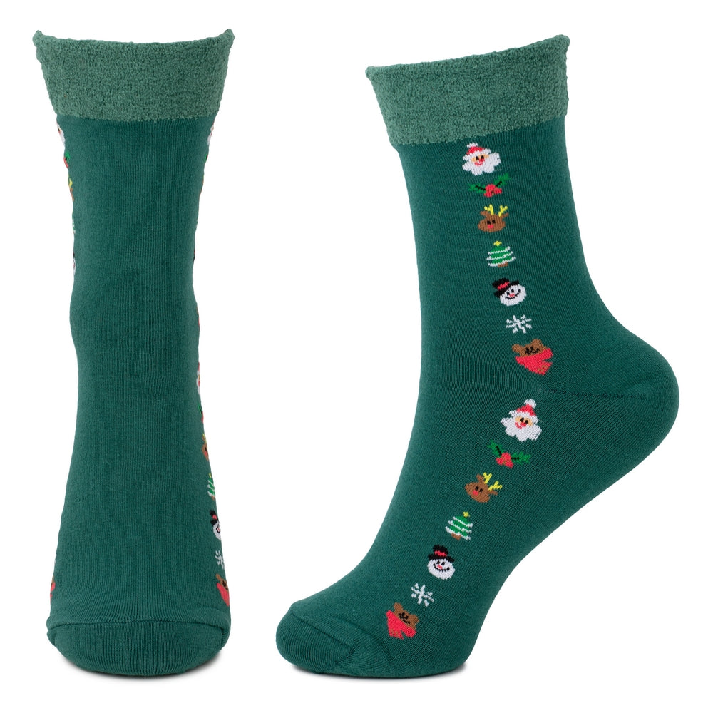 Ladies Festive Line Socks – Green with Fluffy Top
