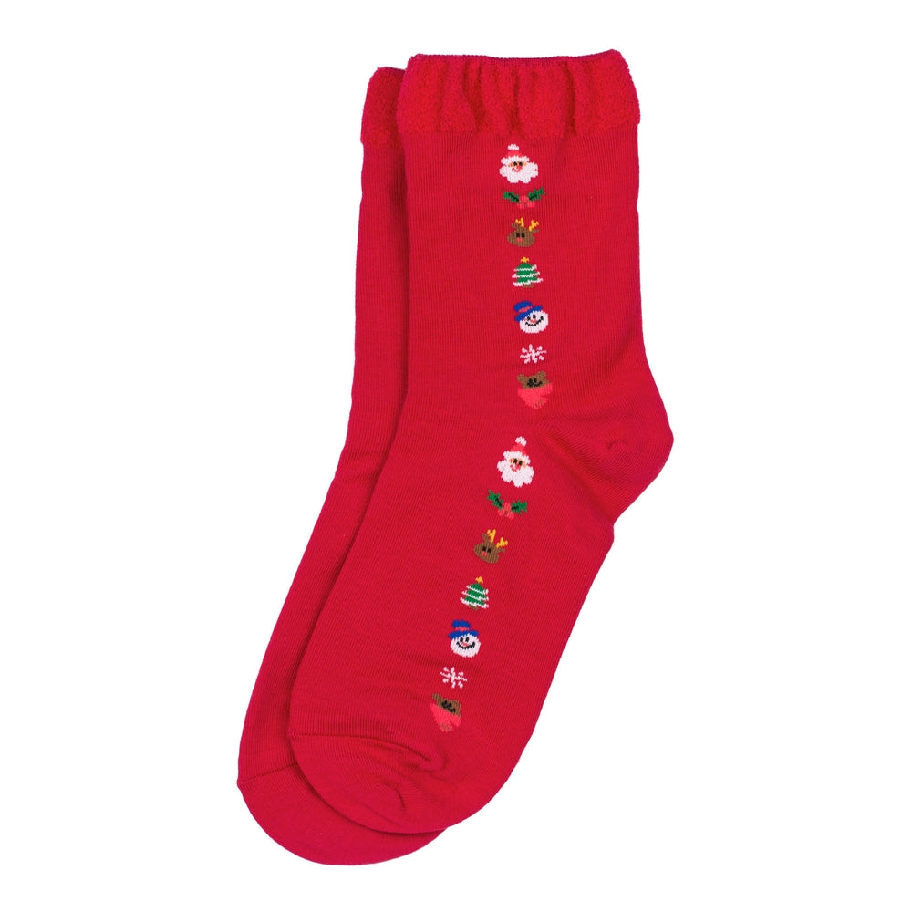 Ladies Festive Line Socks – Red with Fluffy Top