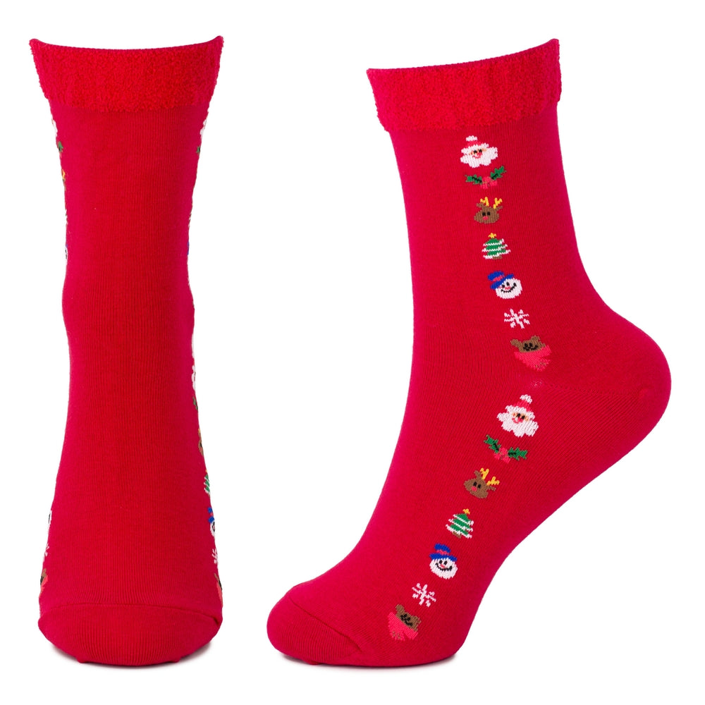Ladies Festive Line Socks – Red with Fluffy Top