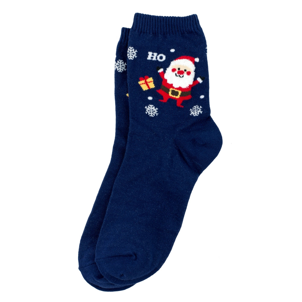 Ladies Joyful Santa Socks – Navy Blue