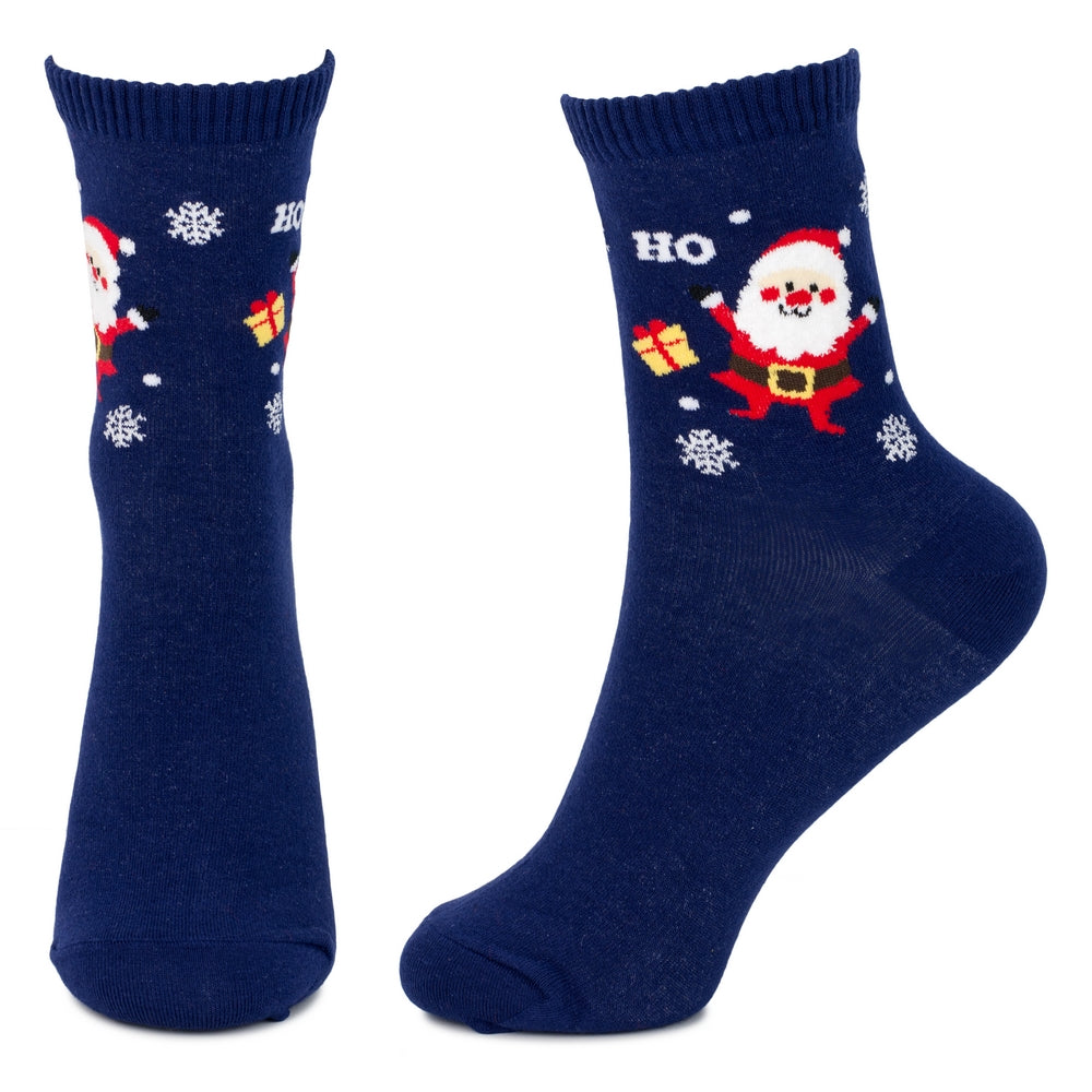 Ladies Joyful Santa Socks – Navy Blue
