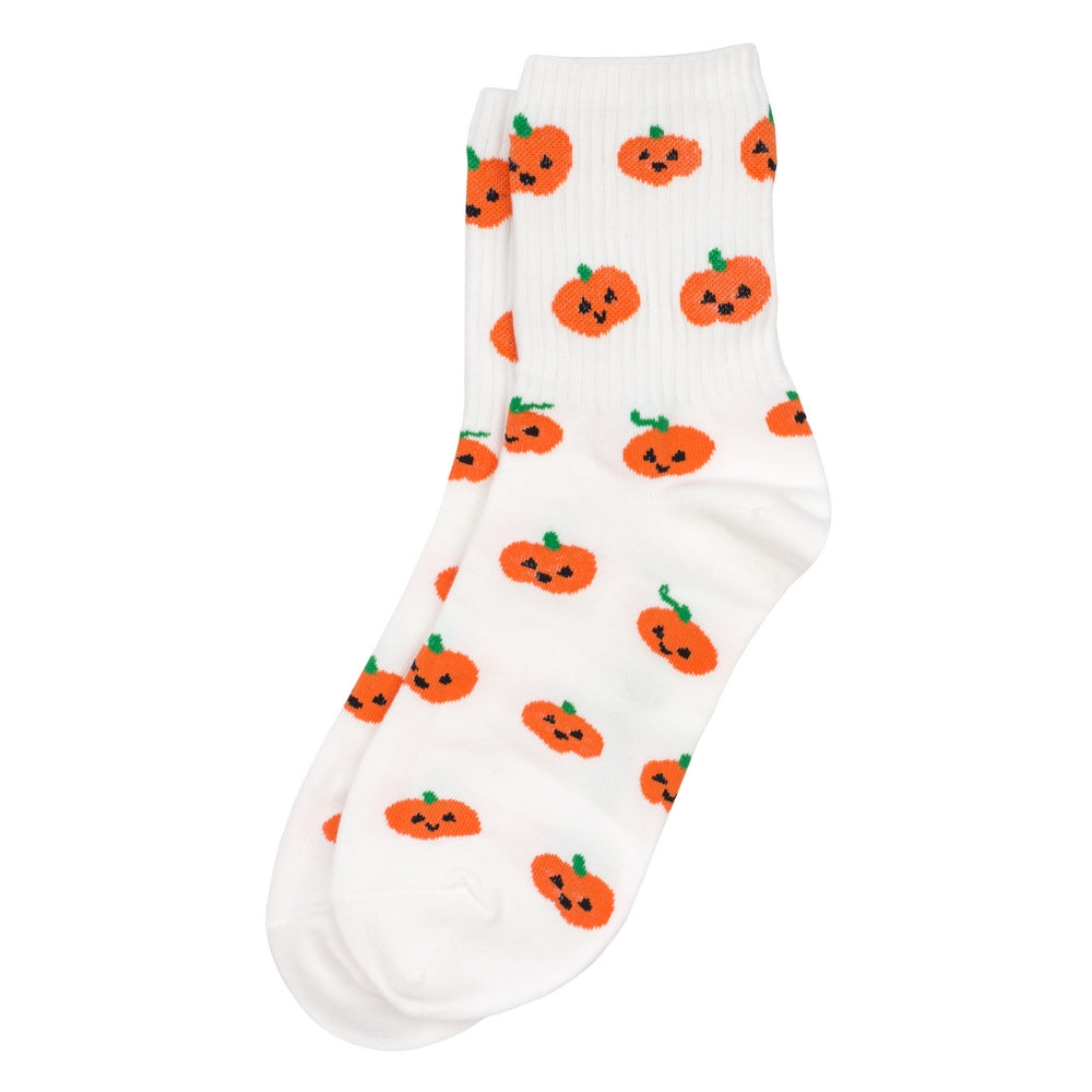 Ladies Pumpkin Emoji White Socks – Festive Fall Fun