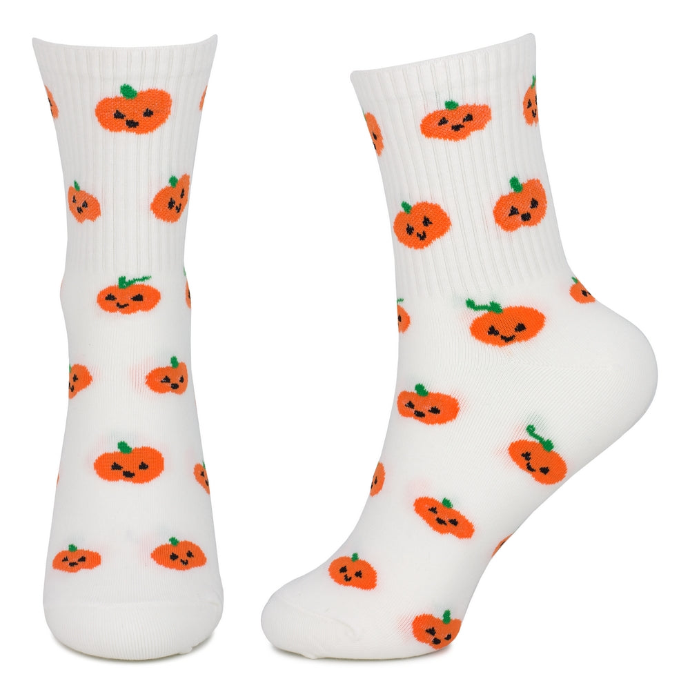 Ladies Pumpkin Emoji White Socks – Festive Fall Fun