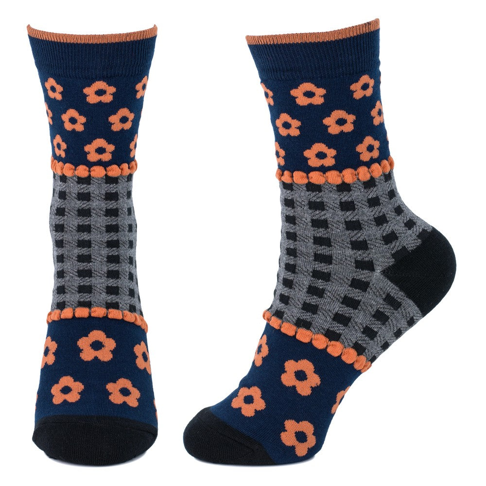 Ladies Artsy Folk Navy Blue Socks