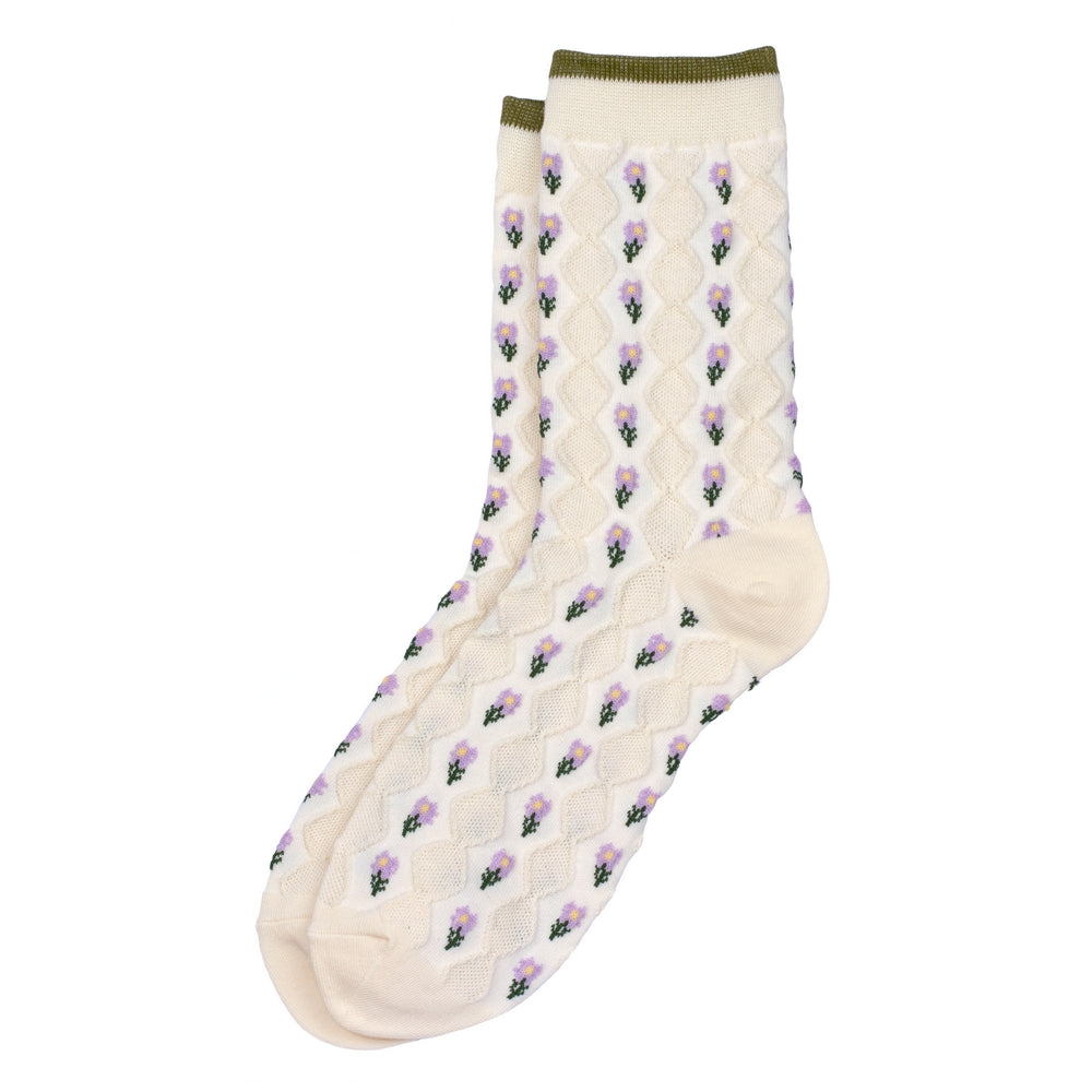 Ladies Vintage Waffle Sprig White Socks