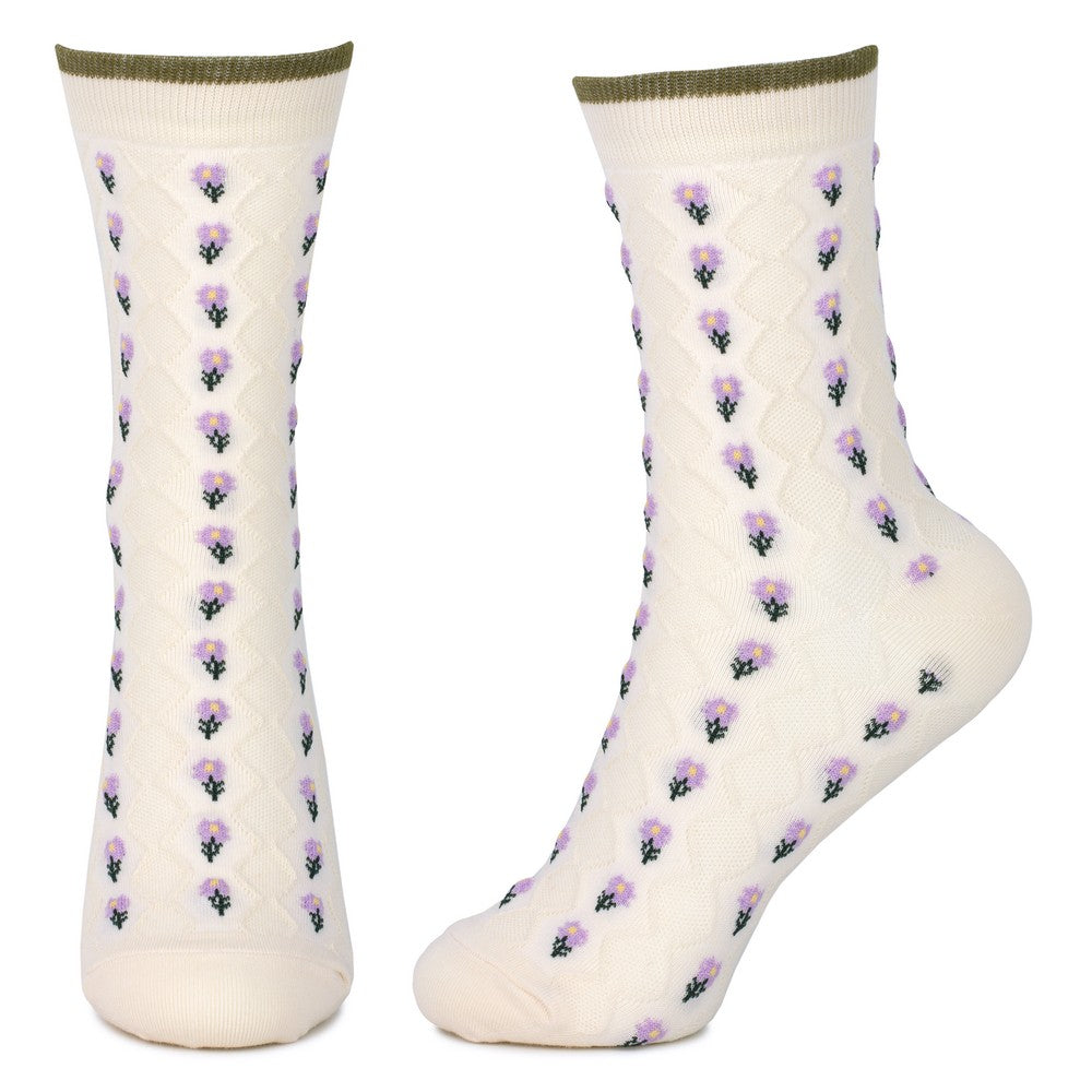 Ladies Vintage Waffle Sprig White Socks