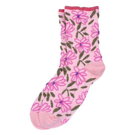 Ladies Sketch Flower Relief Pink Socks