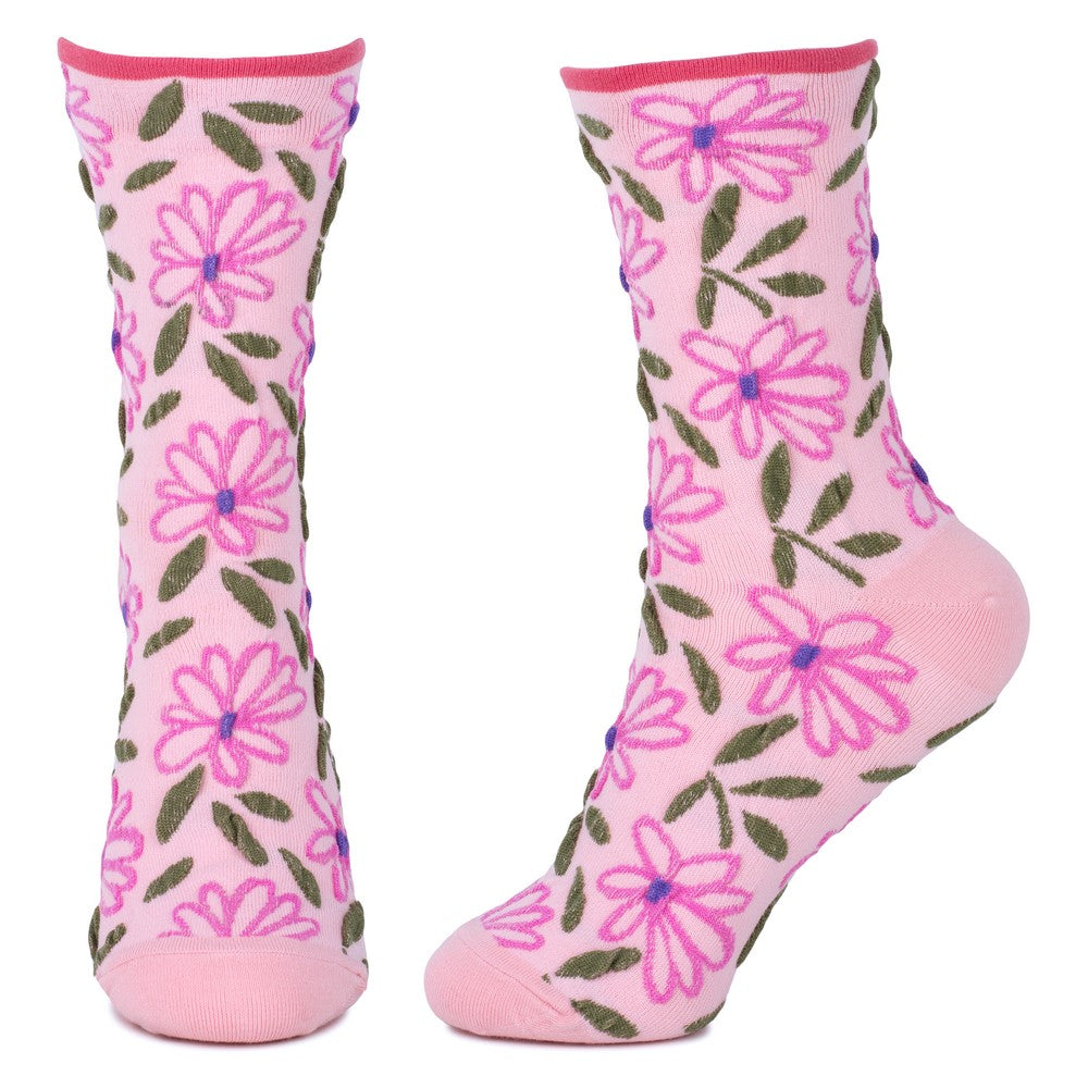 Ladies Sketch Flower Relief Pink Socks