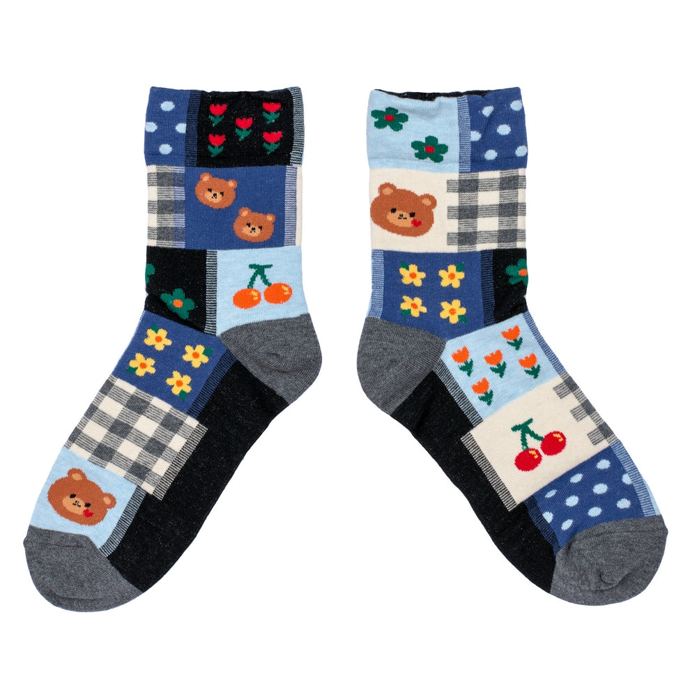 Ladies Patchwork Blue Socks