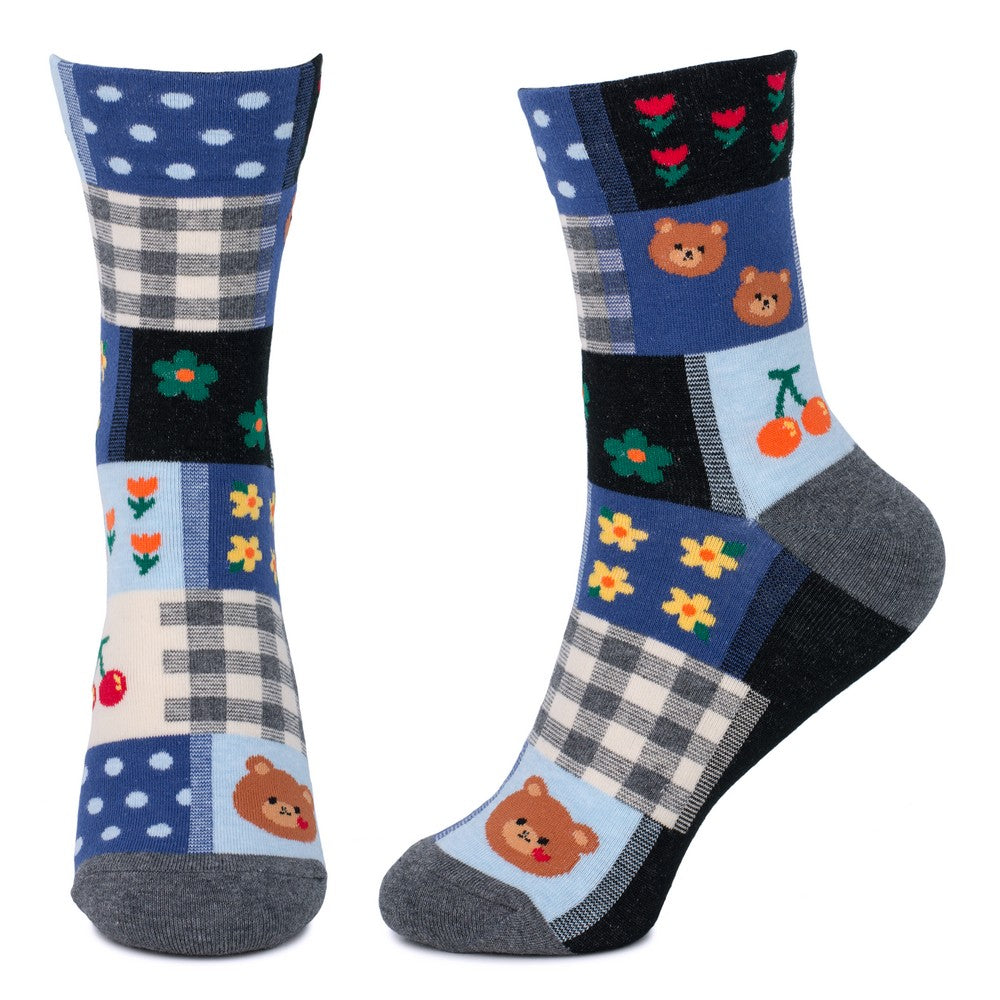 Ladies Patchwork Blue Socks