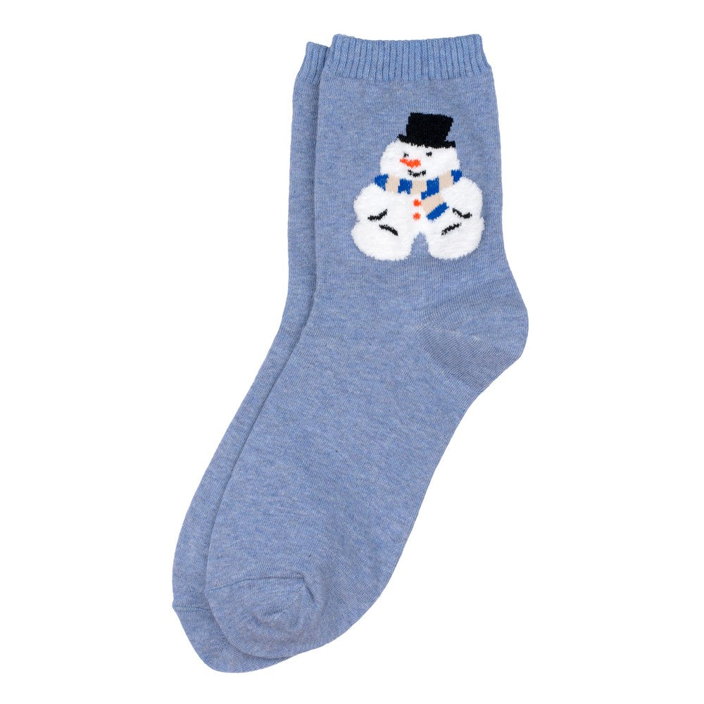 Ladies Cute Fluffy Snowman Socks – Blue