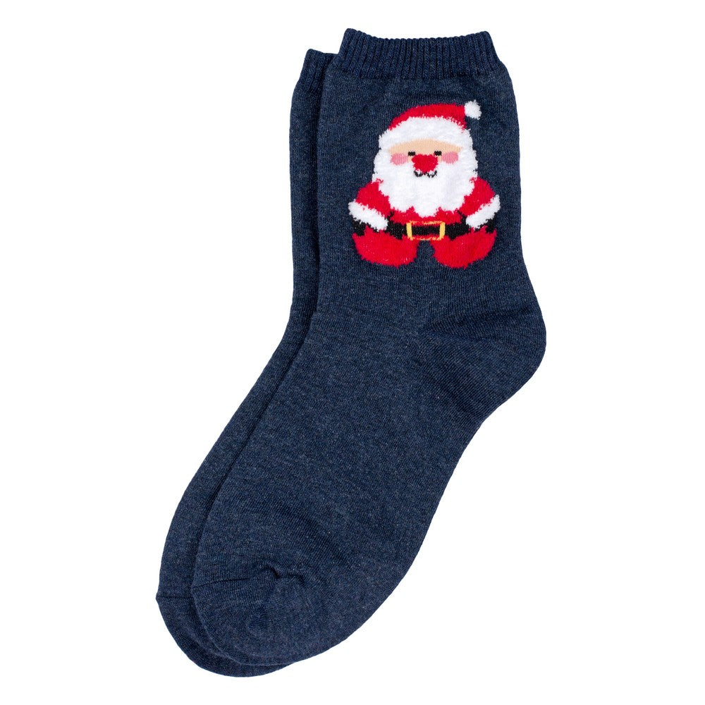 Ladies Cute Fluffy Santa Socks – Navy Blue