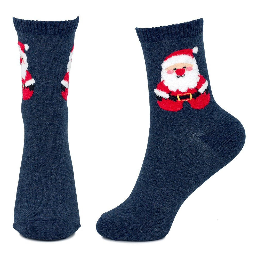 Ladies Cute Fluffy Santa Socks – Navy Blue