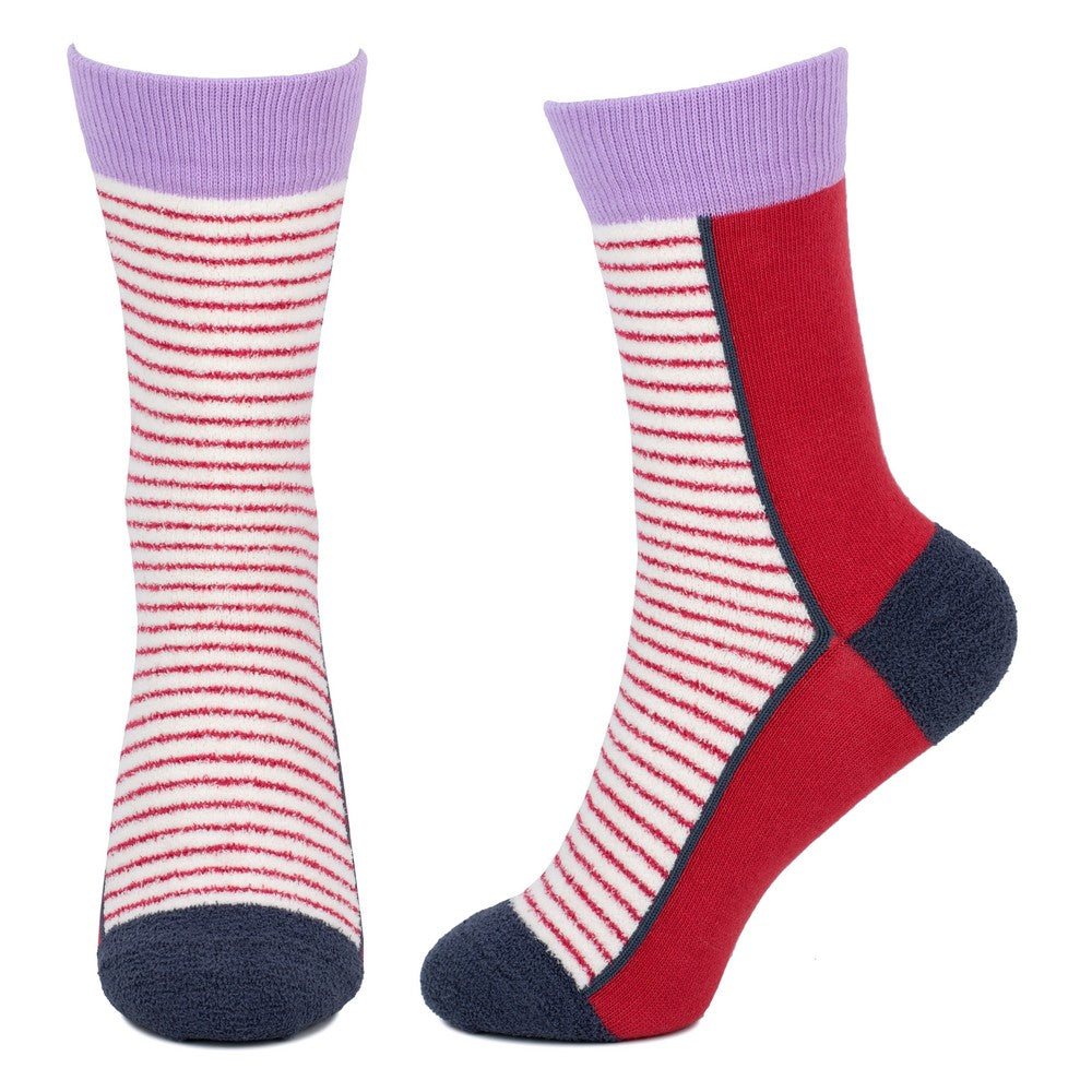 Ladies Fine Stripe Red & Blue Socks