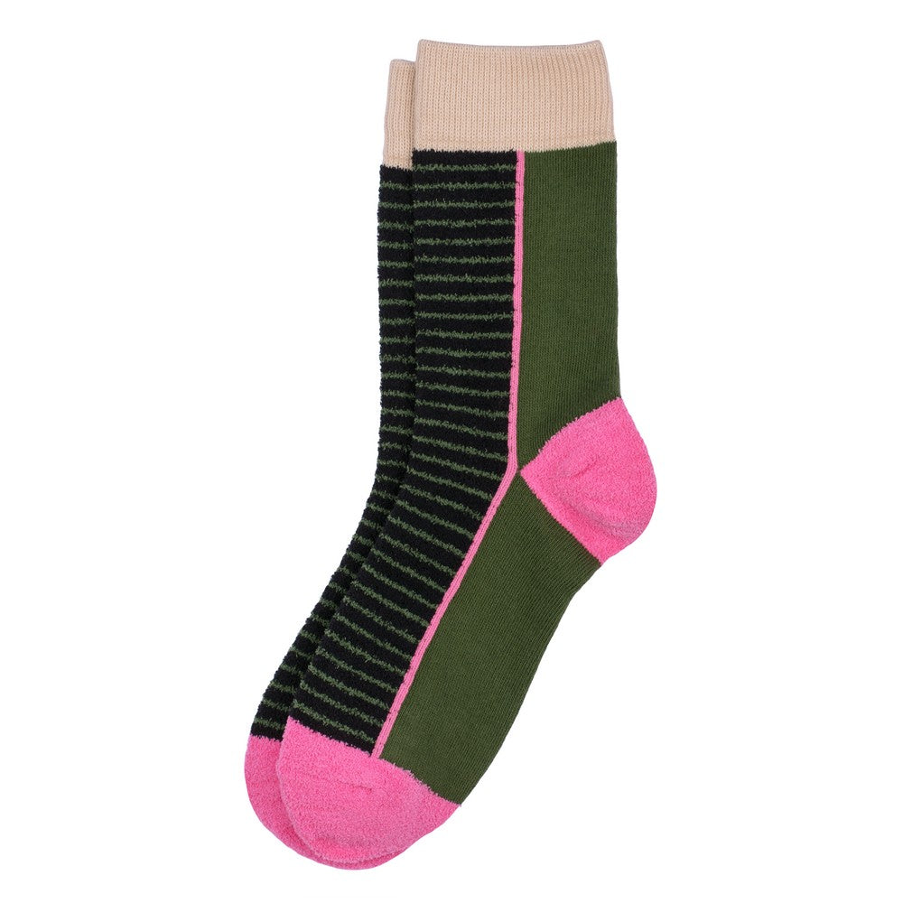 Ladies Fine Stripe Pink & Green Socks