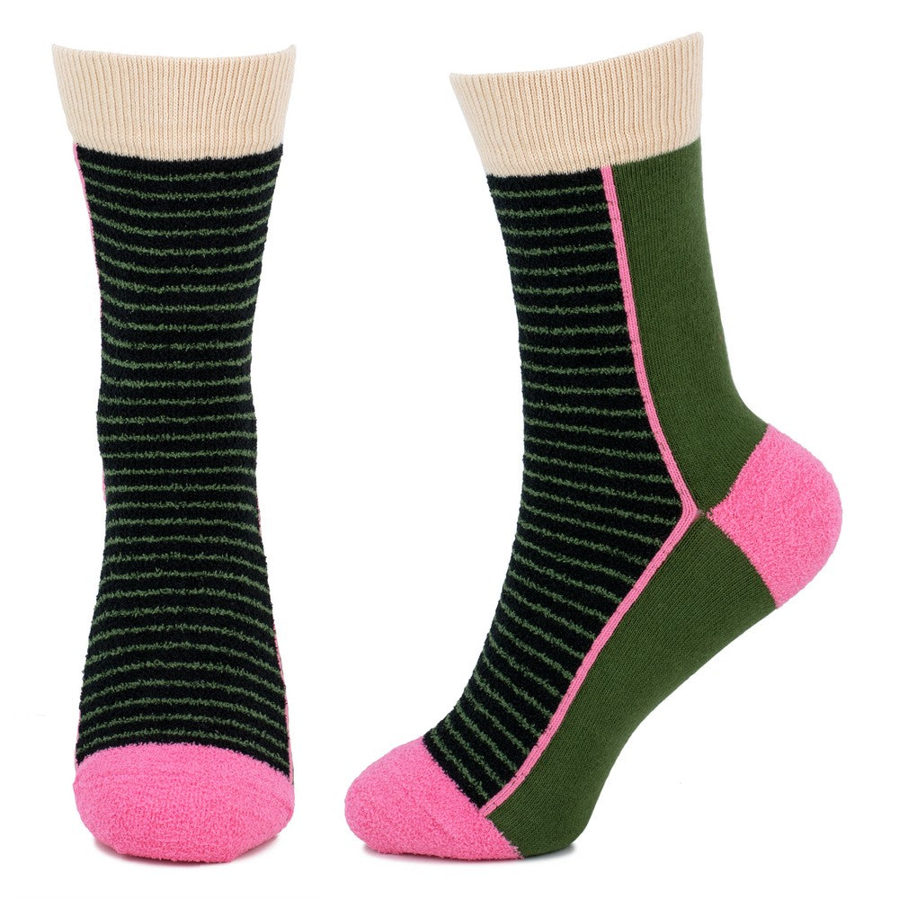 Ladies Fine Stripe Pink & Green Socks