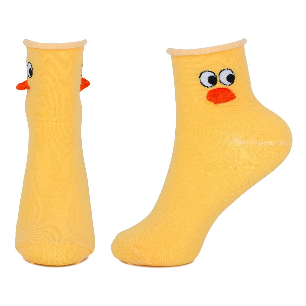 Ladies Big Eye Quackers Yellow Ankle Socks