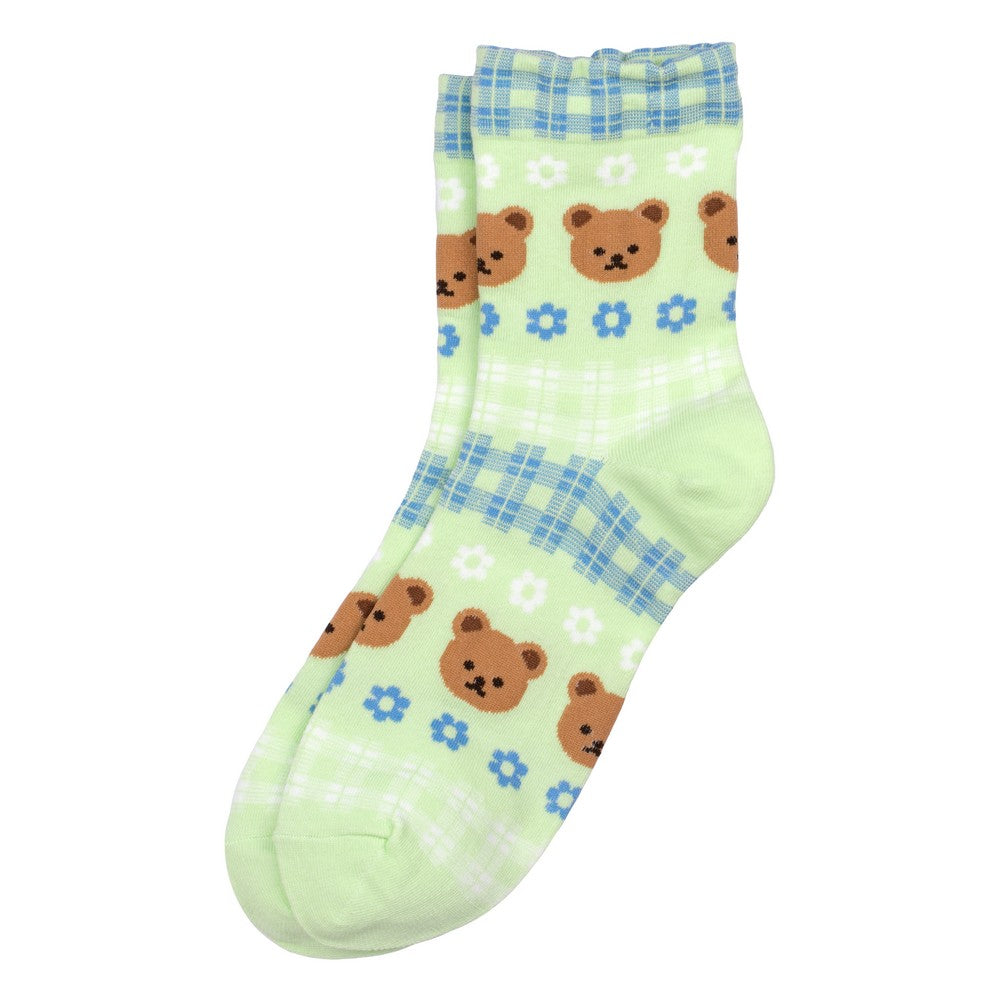 Ladies Teddy Bear Green Socks