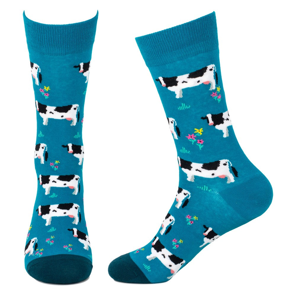 Ladies Friesian Cow Blue Socks