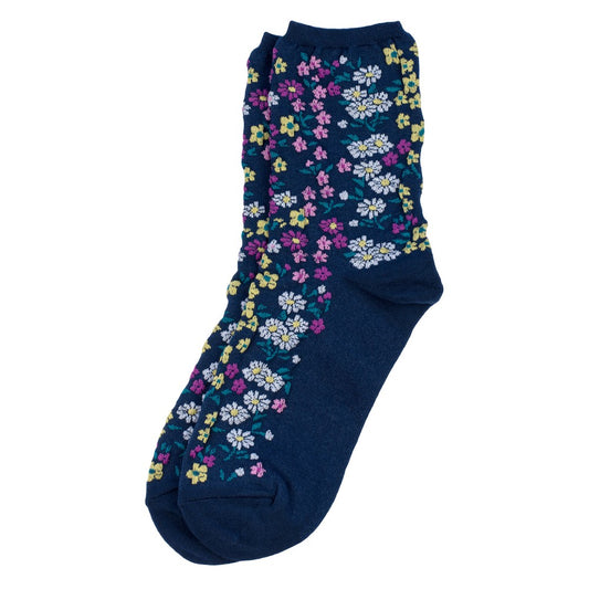 Ladies Embossed Blooming Garden Blue Socks