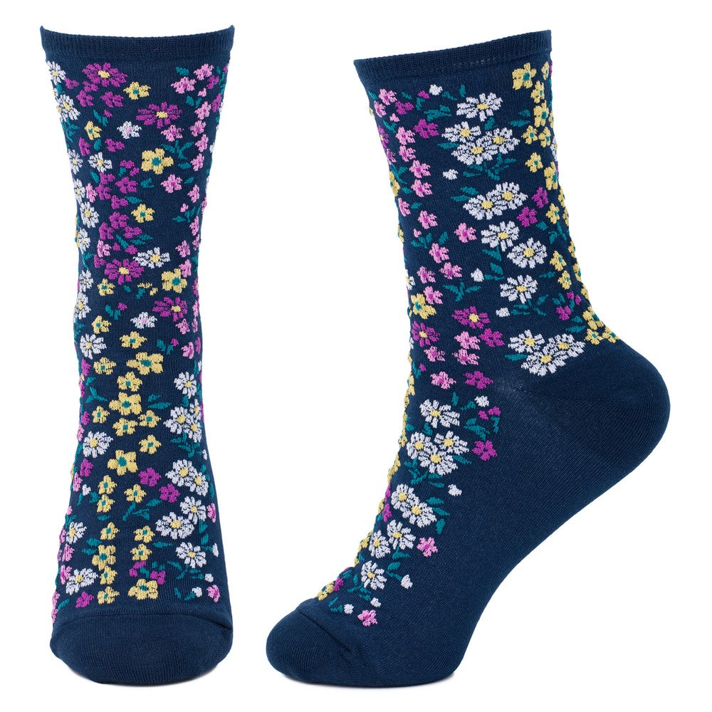 Ladies Embossed Blooming Garden Blue Socks