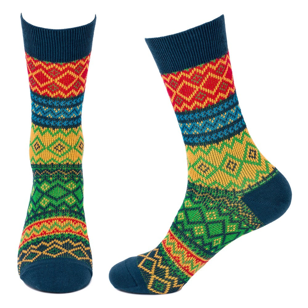 Gents Jacquard Green Yellow & Orange Socks