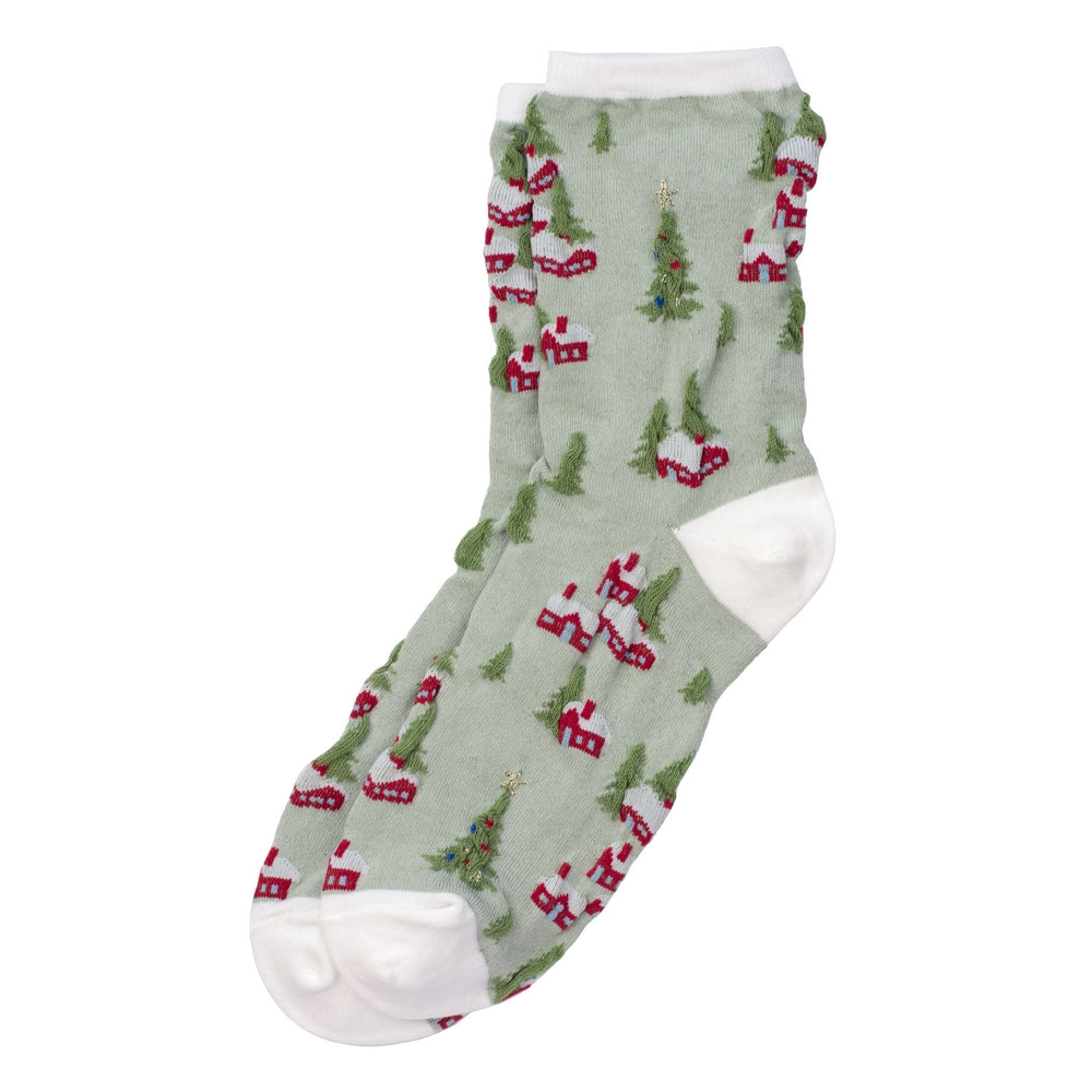 Ladies Christmas Cottage Socks – Green