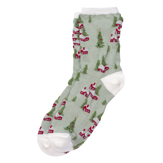 Ladies Christmas Cottage Socks – Green