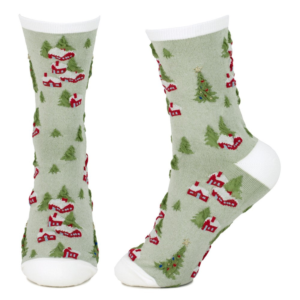 Ladies Christmas Cottage Socks – Green