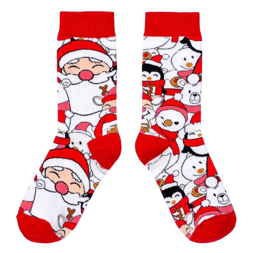 Ladies Santa Faces Christmas Socks – Red & White