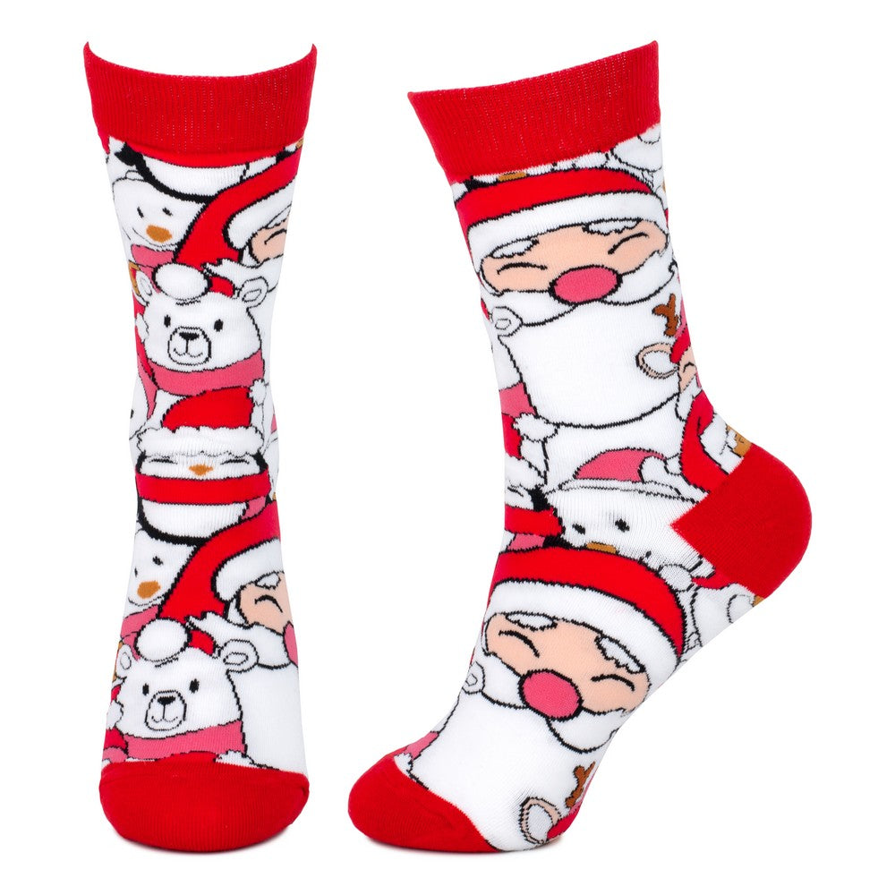 Ladies Santa Faces Christmas Socks – Red & White