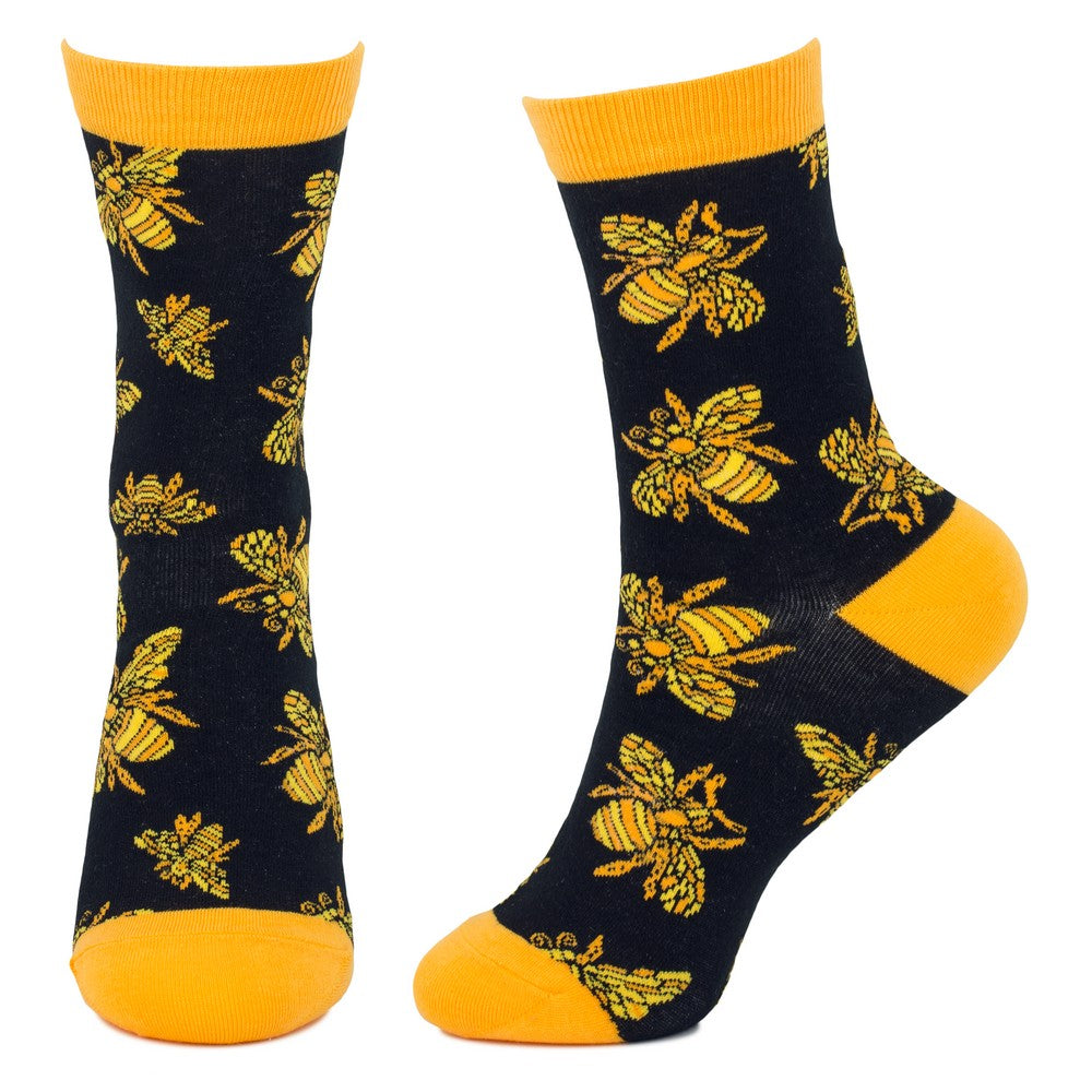 Ladies Bee Illustration Black Socks