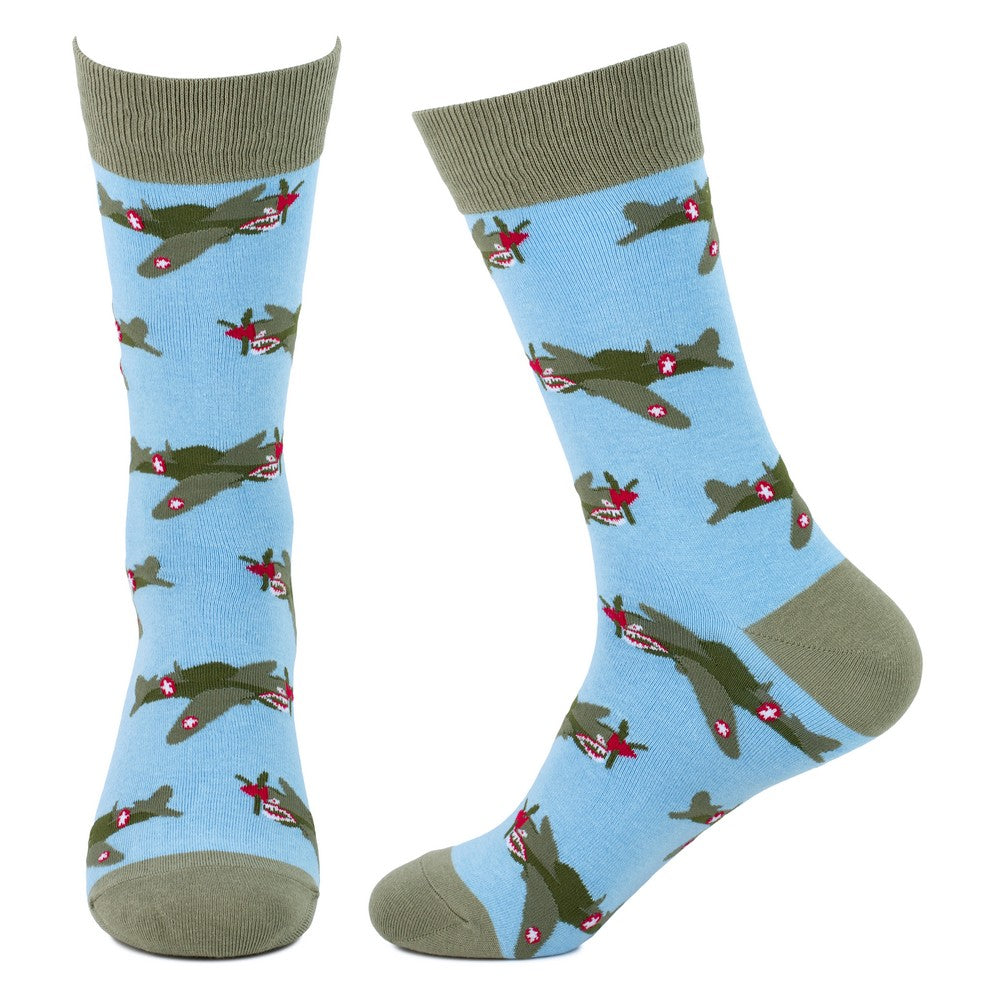 Gents P40 Jaws Airplane Blue Socks