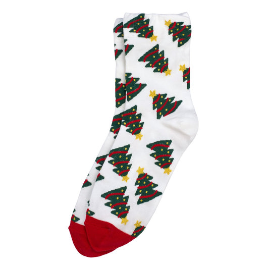 Ladies Christmas Tree Icon Socks – White