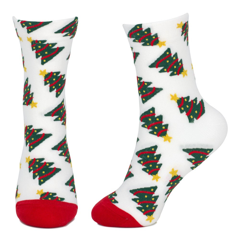 Ladies Christmas Tree Icon Socks – White