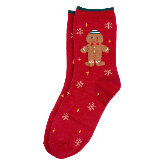 Ladies Snowflake Gingerbread Socks – Red
