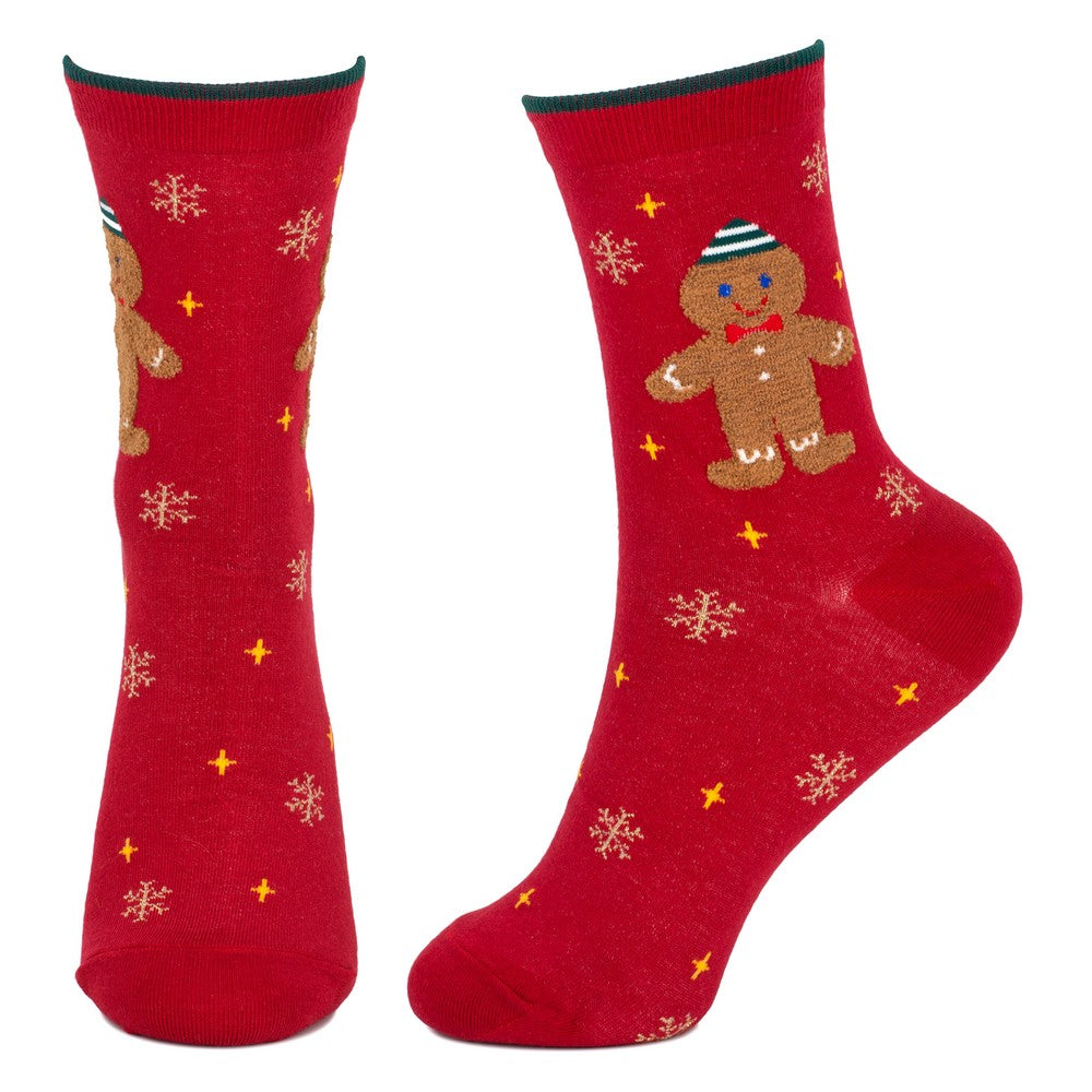 Ladies Snowflake Gingerbread Socks – Red