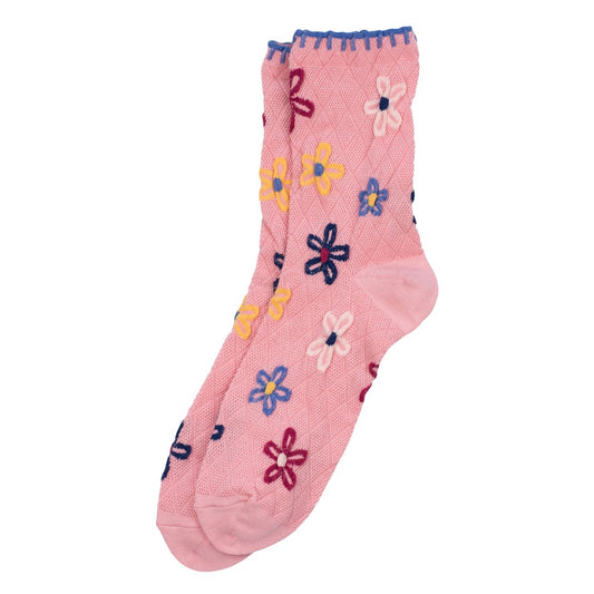 Ladies Flower Blanket Stitch Pink Socks