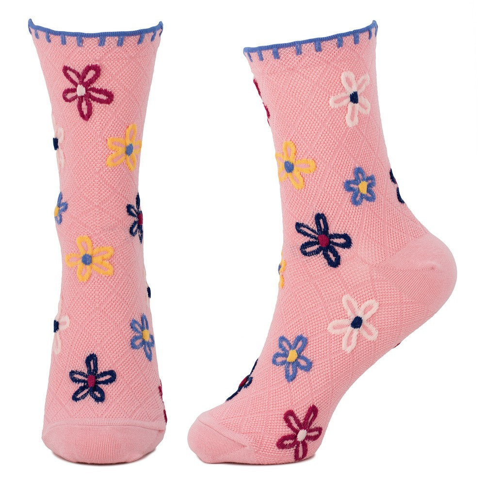 Ladies Flower Blanket Stitch Pink Socks