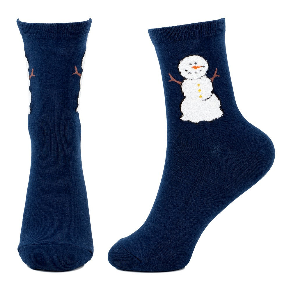 Ladies Fluffy Snowman Socks – Navy Blue