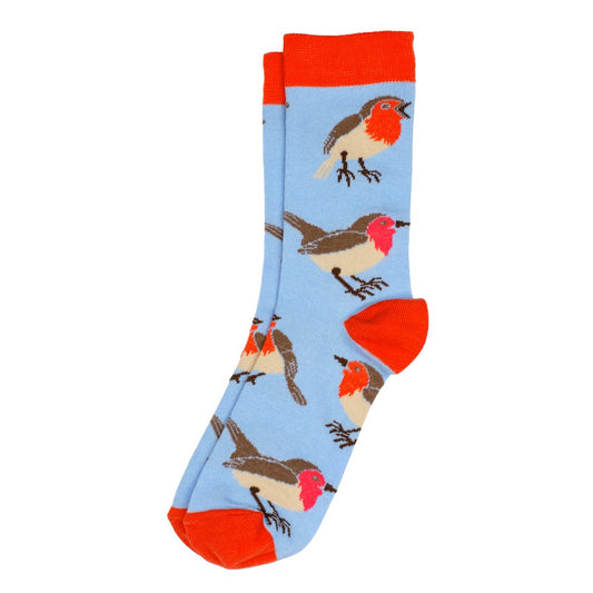 Ladies Robin Redbreast Light Blue Socks